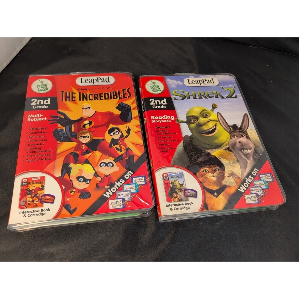 LeapPad THE INCREDIBLES  And Shrek 2 Book & Cartridge 2nd Grade Learning System